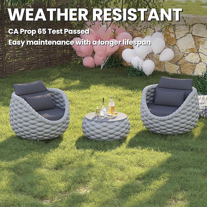 2 PCS Porch Furniture Chair: Patio Accent Chair Aluminum - Woven Rope Cushioned Armchair Assembled - Modern Lounge Single Chair - All Weather 400lbs for Deck Balcony Yard Garden Hotel Poolside