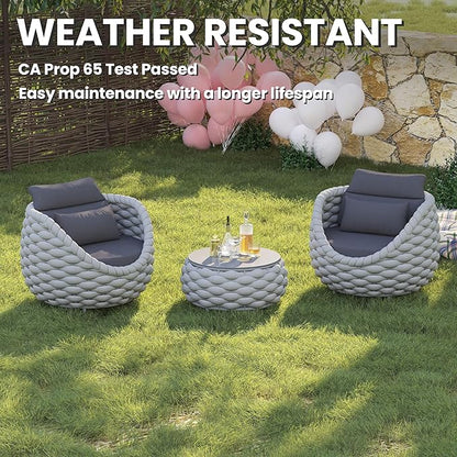 2 PCS Porch Furniture Chair: Patio Accent Chair Aluminum - Woven Rope Cushioned Armchair Assembled - Modern Lounge Single Chair - All Weather 400lbs for Deck Balcony Yard Garden Hotel Poolside