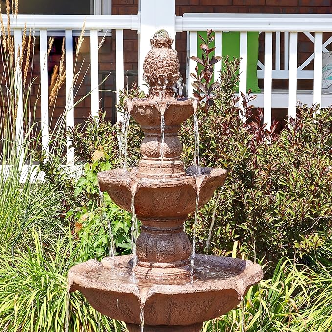 Sunnydaze Pineapple 52-Inch 4-Tier Outdoor Water Fountain - Tall Outdoor Fountain for Garden, Patio or Yard - Earth