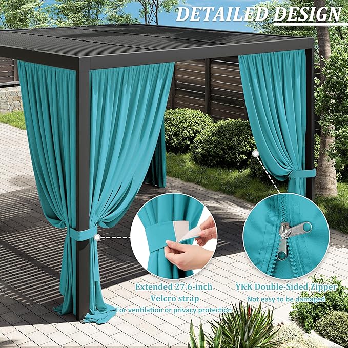 Gazebo Universal Replacement Privacy Curtain,10'×12' Gazebo Outdoor Waterproof Curtains, 4-Panels Sidewall Curtains with Double Zipper for Patio Canopy, Garden and Backyard (Curtain Only)