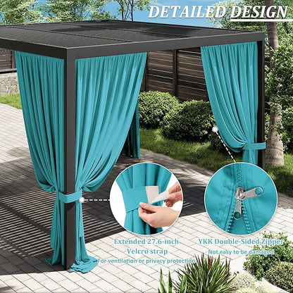 Gazebo Universal Replacement Privacy Curtain,10'×12' Gazebo Outdoor Waterproof Curtains, 4-Panels Sidewall Curtains with Double Zipper for Patio Canopy, Garden and Backyard (Curtain Only)