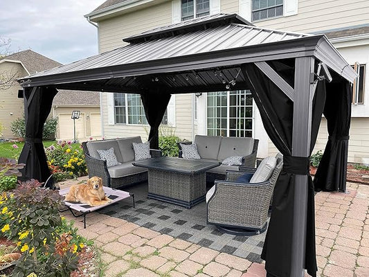 PURPLE LEAF 12' x 16' Hardtop Aluminum Gazebo with Double Metal Roof Heavy Duty Permanent Gazebo for Patio Deck Lawn Garden All Weather Outdoor Pavilion Gazebos, Light Grey