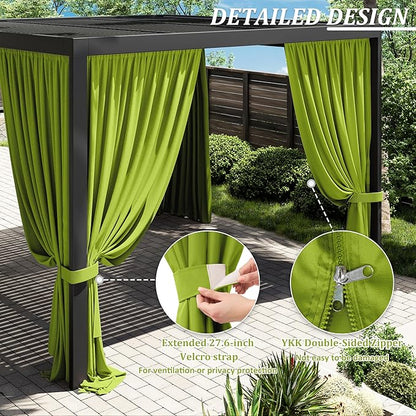 Gazebo Universal Replacement Privacy Curtain,12'×12' Gazebo Outdoor Waterproof Curtains, 4-Panels Sidewall Curtains with Double Zipper for Patio Canopy, Garden and Backyard (Curtain Only)