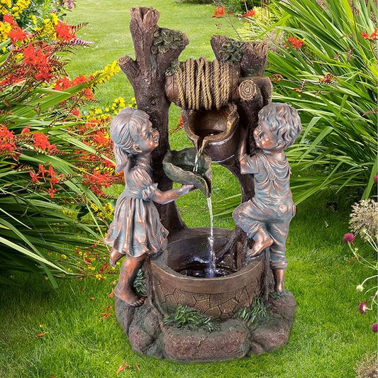 Pure Garden W150178 Lighted Antique Design Outdoor Water Fountain, Bronze