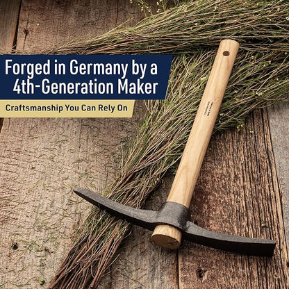 16” Hand Pick Axe - Forged Steel Pickaxe for Digging, Loosening Soil, or Weeding Tool - Dual Headed Adze Garden Hoe and Pick Mattock Digging Tool with Wood Handle by Kings County Tools