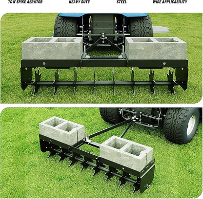 32 in Tow Behind Spike Aerator W/ 8 Spikes, Hitch Pin Attach to Lawn Tractor, Most ZTRs, ATVs Soil Mower Hitch, Lawn Soil Penetrator for Gardens, Lawns, Farms