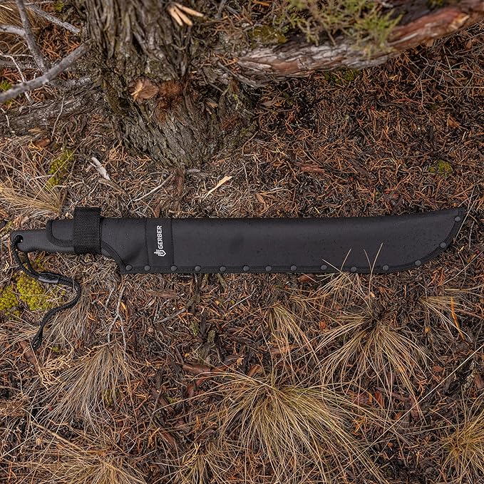 Gerber Gear Gator Machete 25" with Plain Edge Blade and Saw, Gator Grip and Protective Sheath for Gardening, Survival, Hunting, Camping and Bushcraft, Black