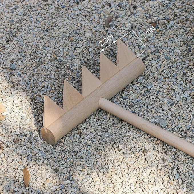 Outdoor Zen Garden Rake Large - Japanese Sand Rock Garden Rake Tool - 48" Long 5 Tine Solid Oak - DIY Stress Relief Gifts for Adult