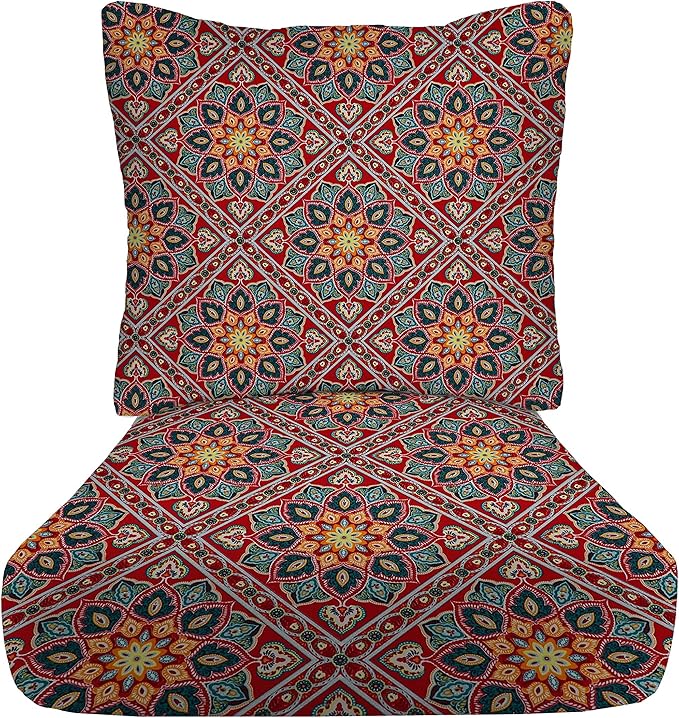 RSH DECOR Deep Seating Cushion with Pillow Back | 25” x 25.5” Seat | Water and Fade-Resistant Spun Fabric | Outdoor Chair Cushion Set for Patio Furniture | Medlo Sonoma
