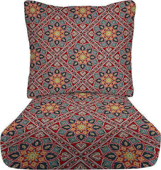 RSH DECOR Deep Seating Cushion with Pillow Back | 23” x 25” Seat | Water and Fade-Resistant Spun Fabric | Outdoor Chair Cushion Set for Patio Furniture | Medlo Sonoma