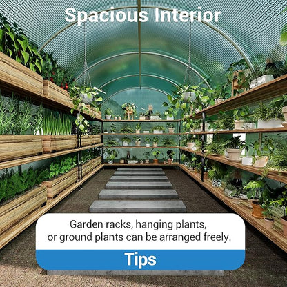 15x7x7 ft Walk-in Tunnel Greenhouse for Outdoor Gardening - Heavy Duty Galvanized Steel Hoop House with Green PE Cover, A Swing Door & 8 Vent Windows, Plant Protection & Year-Round Growing