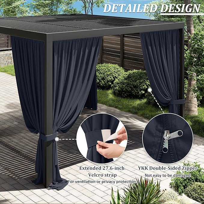 Gazebo Universal Replacement Privacy Curtain,10'×12' Gazebo Outdoor Waterproof Curtains, 4-Panels Sidewall Curtains with Double Zipper for Patio Canopy, Garden and Backyard (Curtain Only)