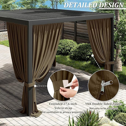 Gazebo Universal Replacement Privacy Curtain,10'×13' Gazebo Outdoor Waterproof Curtains, 4-Panels Sidewall Curtains with Double Zipper for Patio Canopy, Garden and Backyard (Curtain Only)