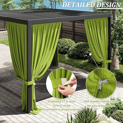 Gazebo Universal Replacement Privacy Curtain,10'×12' Gazebo Outdoor Waterproof Curtains, 4-Panels Sidewall Curtains with Double Zipper for Patio Canopy, Garden and Backyard (Curtain Only)
