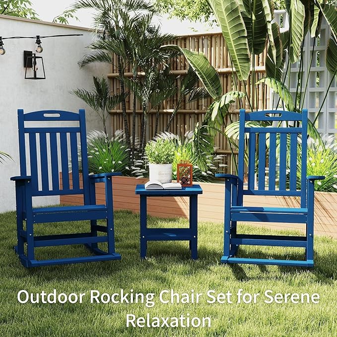 Kingdura Outdoor Rocking Chairs Set of 2, HDPE Plastic Patio Rocking Chair All-Weather Oversized Porch Rocker with High Back for Patio Outside Backyard Balcony (Navy Blue)