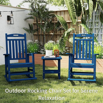 Kingdura Outdoor Rocking Chairs Set of 2, HDPE Plastic Patio Rocking Chair All-Weather Oversized Porch Rocker with High Back for Patio Outside Backyard Balcony (Navy Blue)