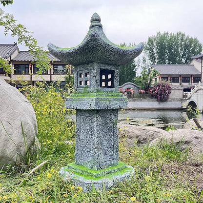 31.5’’High Japanese Pagoda Statue Moss-Covered Retro Miniature Tower Lantern Garden Decoration Figurines Outdoor Asian Decoration Zen Courtyard Landscape…