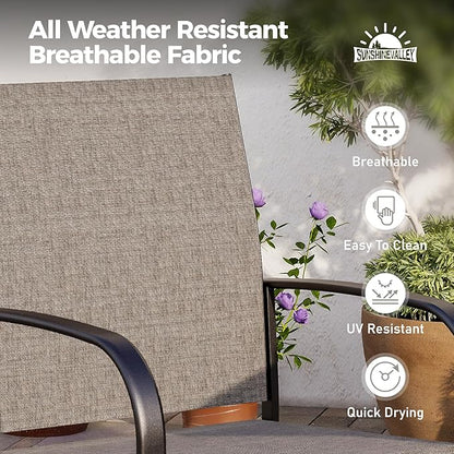 Patio Dining Set of 4, 37”Square Table with Umbrella Hole, Brown Metal Chairs x 4, Outdoor Table and Chairs for Lawn and Deck
