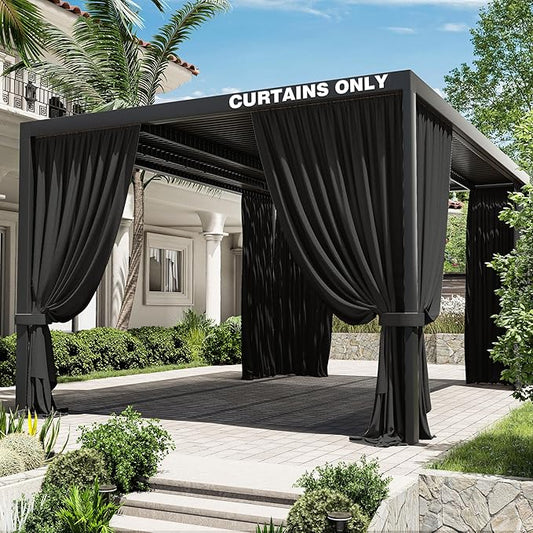 Gazebo Universal Replacement Privacy Curtain,12'×16' Gazebo Outdoor Waterproof Curtains, 4-Panels Sidewall Curtains with Double Zipper for Patio Canopy, Garden and Backyard (Curtain Only)