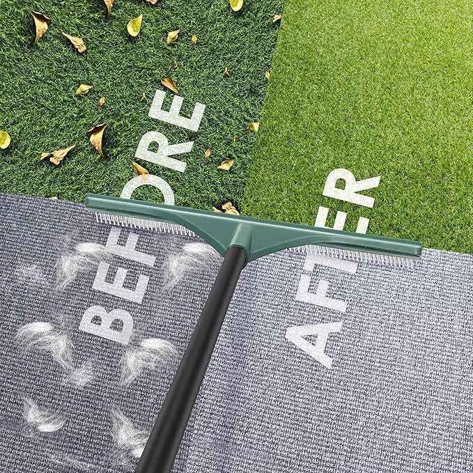 ORIENTOOLS Artificial Turf Rake, Grass Rake with 4 Sections Adjustable Steel Handle from 30" to 53", Hand Telescopic Brush, for Artificial Turf, Patios, Carpets, Pet Hairs and Garden Lawn Clean