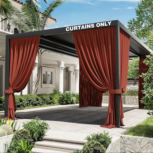 Gazebo Universal Replacement Privacy Curtain,12'×20' Gazebo Outdoor Waterproof Curtains, 4-Panels Sidewall Curtains with Double Zipper for Patio Canopy, Garden and Backyard (Curtain Only)