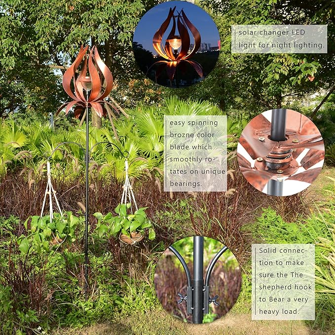 J-Fly Solar Wind Spinners Outdoor Garden Spinner Solar Spinning Windmill Super Large Spinning Garden Ornaments Perfect for Patios, Lawns Or Gardens 83 Inch