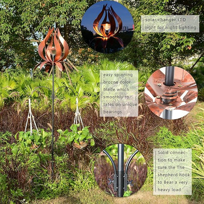 J-Fly Solar Wind Spinners Outdoor Garden Spinner Solar Spinning Windmill Super Large Spinning Garden Ornaments Perfect for Patios, Lawns Or Gardens 83 Inch