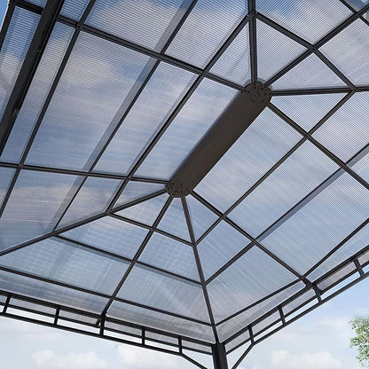 TOOLPORT Hardtop Gazebo 10x13 ft with Aluminum Frame and Approx. 8 mm Polycarbonate Roof - Side Panels in Champagne
