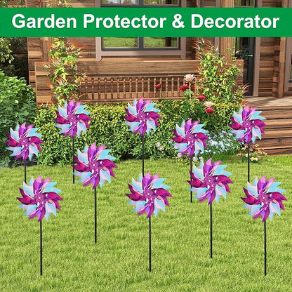 winemana 12 Pcs Reflective Pinwheels Outdoor, Wind Spinners for Yard & Garden, Sparkly Bird Repellent Windmill Scare Birds Away, Deterrent Devices for Outside Patio Lawn Spring Decor (Purple)