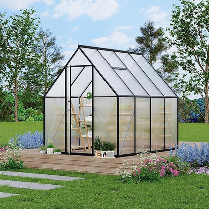 6 ft x7 ft Aluminum-Framed Polycarbonate Greenhouse, Heavy Duty Polycarbonate Greenhouse with Quick Setup Structure and Roof Vent, Large Enhanced Aluminum Green House Kit for Outdoors
