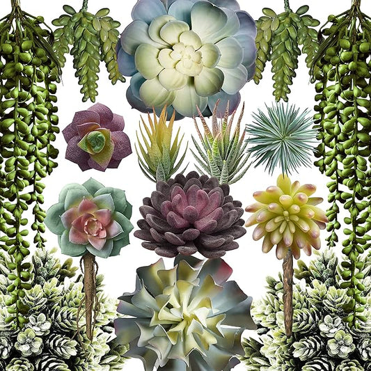 Artificial Succulents - 15 Pack - Premium Unpotted Succulent Plants Artificial - Realistic Textured Succulents - Fake Succulent Plants for DIY - Feaux Faux Cactus Plant Bulk