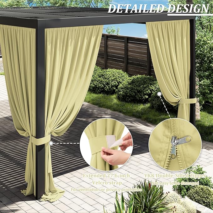 Gazebo Universal Replacement Privacy Curtain,12'×16' Gazebo Outdoor Waterproof Curtains, 4-Panels Sidewall Curtains with Double Zipper for Patio Canopy, Garden and Backyard (Curtain Only)