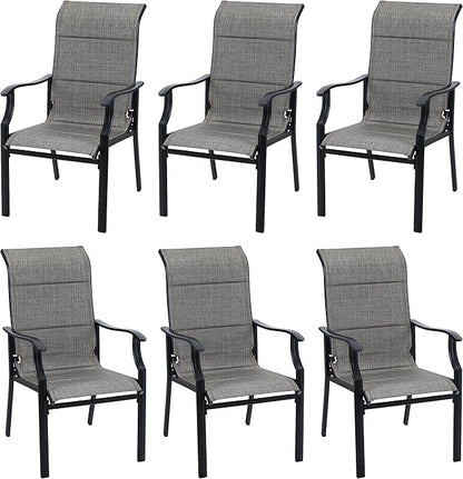 PHI VILLA Outdoor Dining Chairs Set of 6, High Back Textilene Fabric Padded Armchairs with E-Coated Steel Frame for Patio, Porch, Deck, Yard