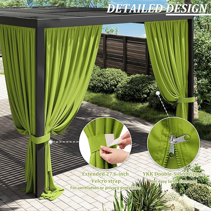 Gazebo Universal Replacement Privacy Curtain,12'×16' Gazebo Outdoor Waterproof Curtains, 4-Panels Sidewall Curtains with Double Zipper for Patio Canopy, Garden and Backyard (Curtain Only)
