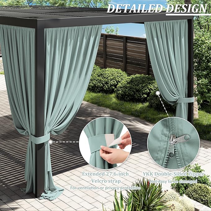 Gazebo Universal Replacement Privacy Curtain,12'×20' Gazebo Outdoor Waterproof Curtains, 4-Panels Sidewall Curtains with Double Zipper for Patio Canopy, Garden and Backyard (Curtain Only)