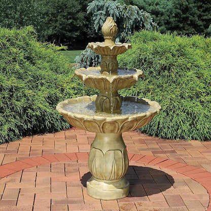 Sunnydaze Classic Tulip 3-Tier Electric Water Fountain - 46-Inch - with Electric Submersible Pump for Patio, Yard or Deck - Garden Stone