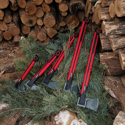 INTERTOOL 28” Chopping Axe, Tree Felling Ax Tool, Deeper Cuts, Wood Splitting, Kindling, Camp, Firewood, Survival, Shock Absorbing Anti-Slip Grip Handle, Sheath, Storm HT08-0296