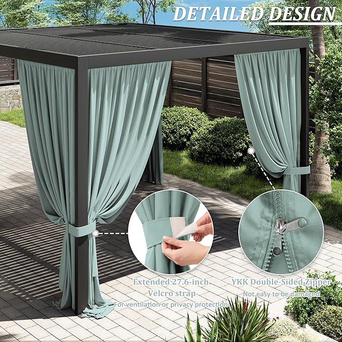 Gazebo Universal Replacement Privacy Curtain,10'×12' Gazebo Outdoor Waterproof Curtains, 4-Panels Sidewall Curtains with Double Zipper for Patio Canopy, Garden and Backyard (Curtain Only)