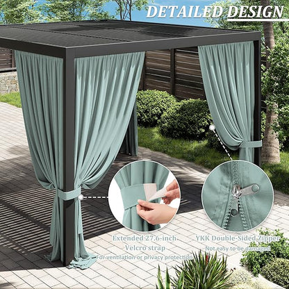 Gazebo Universal Replacement Privacy Curtain,10'×12' Gazebo Outdoor Waterproof Curtains, 4-Panels Sidewall Curtains with Double Zipper for Patio Canopy, Garden and Backyard (Curtain Only)