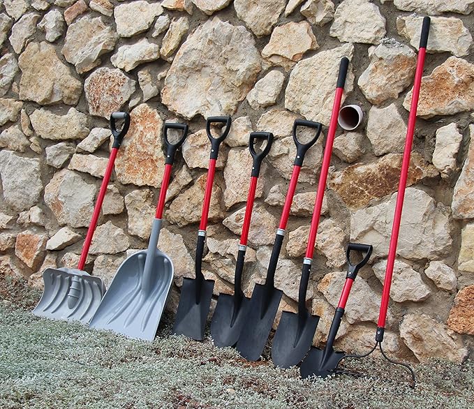 TABOR TOOLS Shovel with Round Point Blade and Comfortable D Grip 20 Inch Fiberglass Handle, Mini Trunk Digging Spade. J211A. (D Handle, Short Shovel)