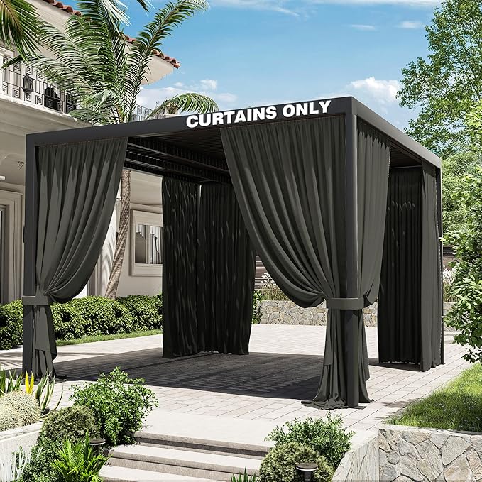 Gazebo Universal Replacement Privacy Curtain,10'×10' Gazebo Outdoor Waterproof Curtains, 4-Panels Sidewall Curtains with Double Zipper for Patio Canopy, Garden and Backyard (Curtain Only)