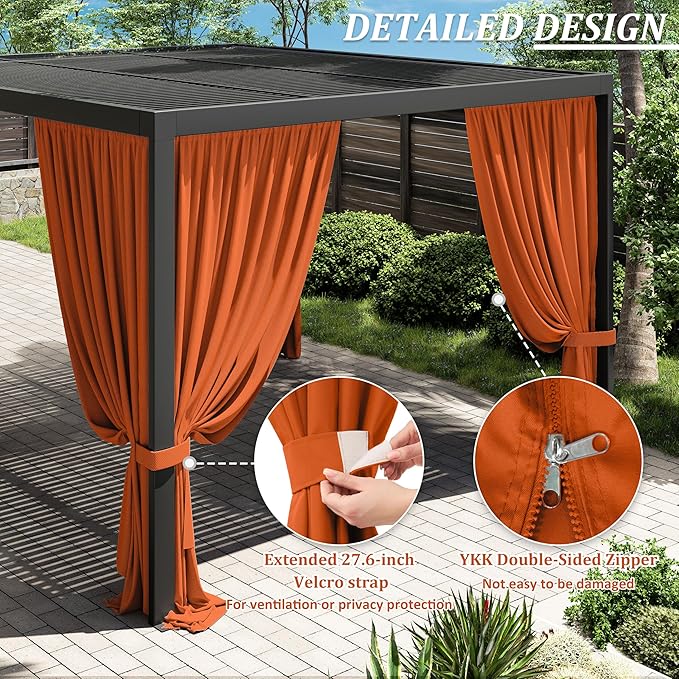 Gazebo Universal Replacement Privacy Curtain,10'×13' Gazebo Outdoor Waterproof Curtains, 4-Panels Sidewall Curtains with Double Zipper for Patio Canopy, Garden and Backyard (Curtain Only)