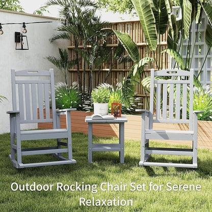 Kingdura Outdoor Rocking Chairs Set of 2, HDPE Plastic Patio Rocking Chair All-Weather Oversized Porch Rocker with High Back for Patio Outside Backyard Balcony (Grey)