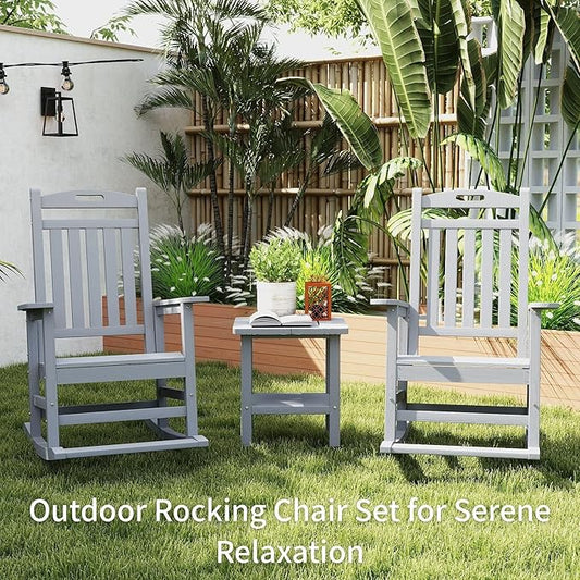 Kingdura Outdoor Rocking Chairs Set of 2, HDPE Plastic Patio Rocking Chair All-Weather Oversized Porch Rocker with High Back for Patio Outside Backyard Balcony (Grey)