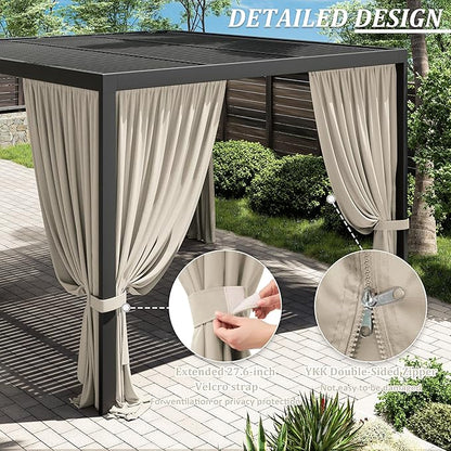 Gazebo Universal Replacement Privacy Curtain,10'×12' Gazebo Outdoor Waterproof Curtains, 4-Panels Sidewall Curtains with Double Zipper for Patio Canopy, Garden and Backyard (Curtain Only)