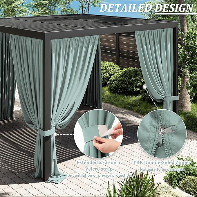 Gazebo Universal Replacement Privacy Curtain,10'×10' Gazebo Outdoor Waterproof Curtains, 4-Panels Sidewall Curtains with Double Zipper for Patio Canopy, Garden and Backyard (Curtain Only)
