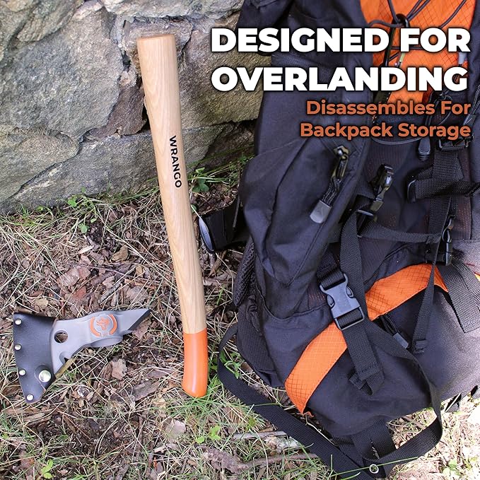 Titanium Camp Axe - 18" & 11.5" Wood Hickory Handles - Tomahawk Axe Spike End - 2-Piece Slip-Fit Design - Includes Blade Sheath and 2 Handles - Survival Axe