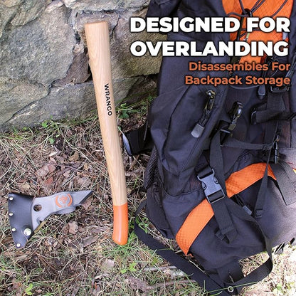 Titanium Camp Axe - 18" & 11.5" Wood Hickory Handles - Tomahawk Axe Spike End - 2-Piece Slip-Fit Design - Includes Blade Sheath and 2 Handles - Survival Axe