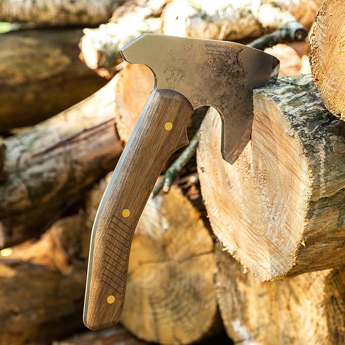 BPS Knives Bushcraft Axe with Leather Sheath - Full Tang Camping Axe - Survival Carbon Steel Hatchet - Small Wood Carving Axe - Camping Axe for Chopping Wood and Gardening