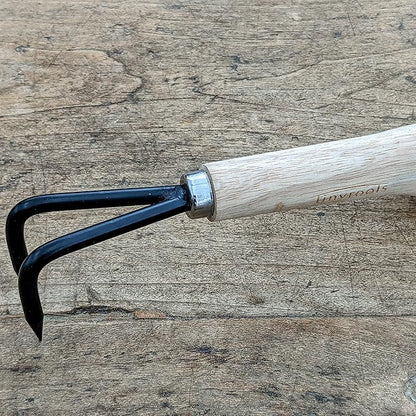 Two Prong Bonsai Root Pick Rake Hardened Carbon Steel Ergonomic Wooden Handle Japanese Import Safely Separate Roots For Repotting Great For Larger Bonsai